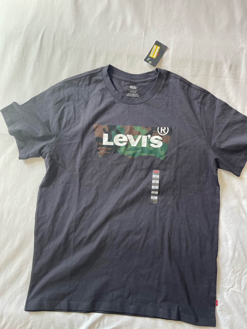 Levi's Black Short Sleeve Tee with Green/Brown Camo Logo